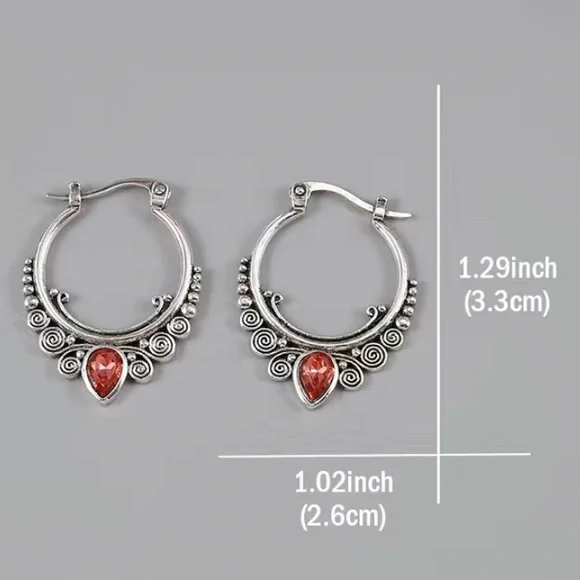 Sterling Silver & Garnet Earrings - Picture 3 of 5